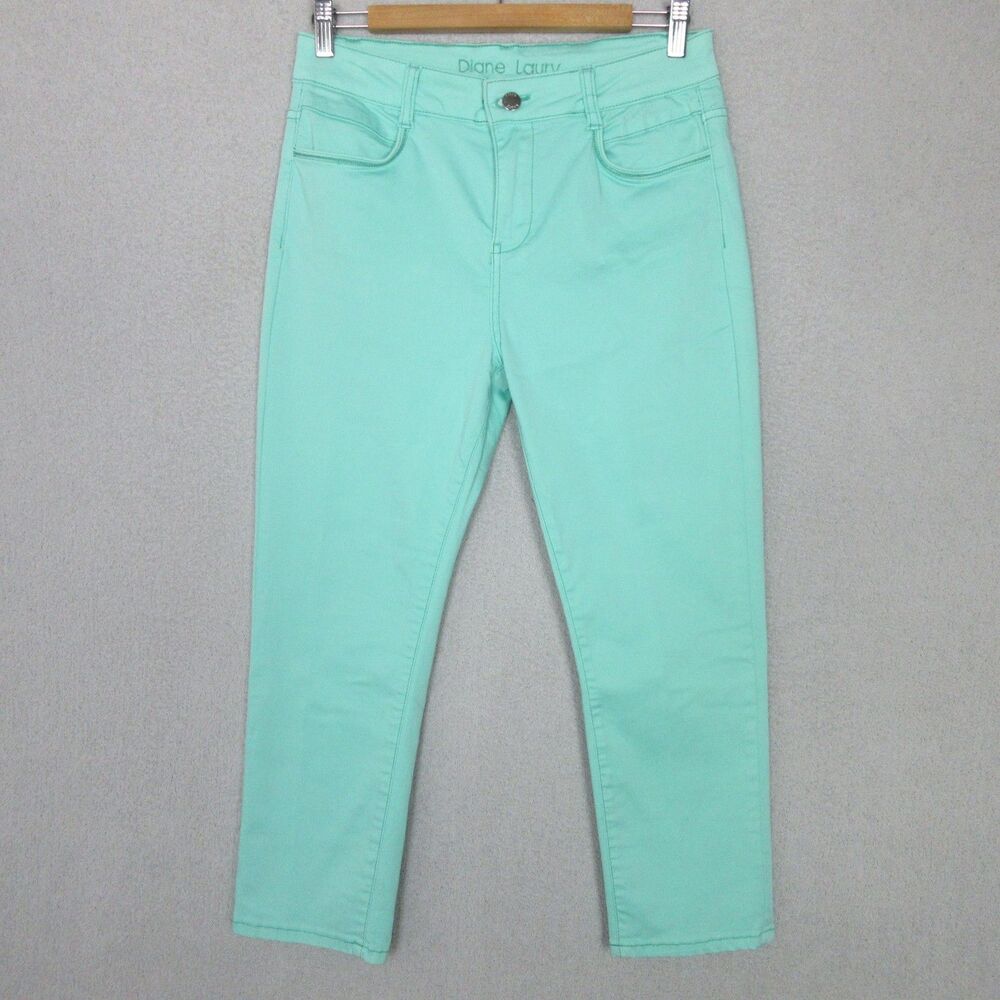 Diane Laury Pants Womens 12 (32x24) Mint‎ Green Stretch Cotton Blend Ankle